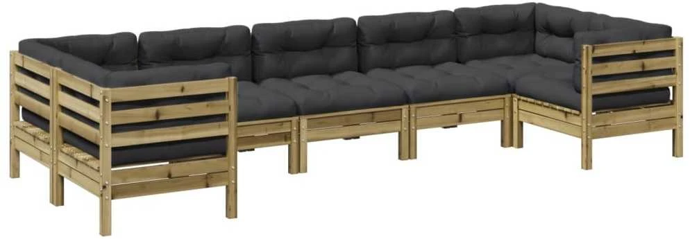 Lauko baldų komplektas Sodo komplektas su pagalvėlėmis, 7 dalių, impregnuota pušis