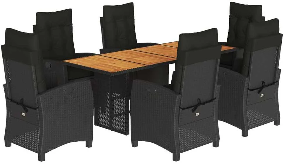 Lauko baldų komplektas Sodo komplektas su pagalvėlėmis, 7 dalių, juodas, poliratanas