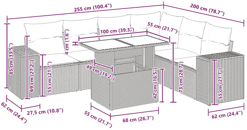 Sodo komplektas su pagalvėlėmis, 7 dalių, poliratanas/akacija