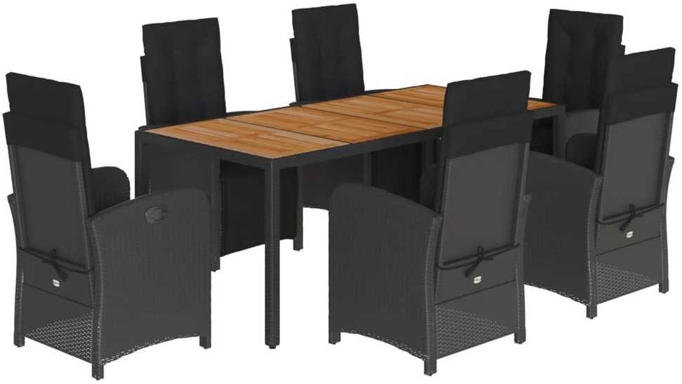 Sofa Sodo komplektas su pagalvėlėmis, 7 dalių, juodas, poliratanas