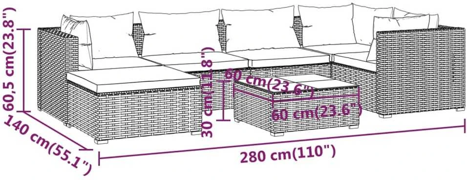 Lauko baldų komplektas Sodo komplektas su pagalvėlėmis, 7 dalių, pilkas, poliratanas