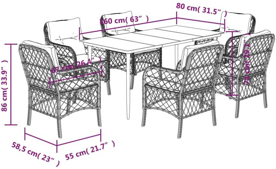 Sodo komplektas su pagalvėlėmis, 7 dalių, smėlio, poliratanas