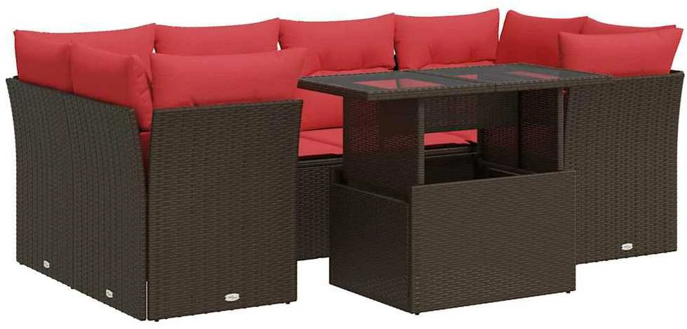 Sofa Sodo komplektas su pagalvėlėmis, 7 dalių, poliratanas/akacija