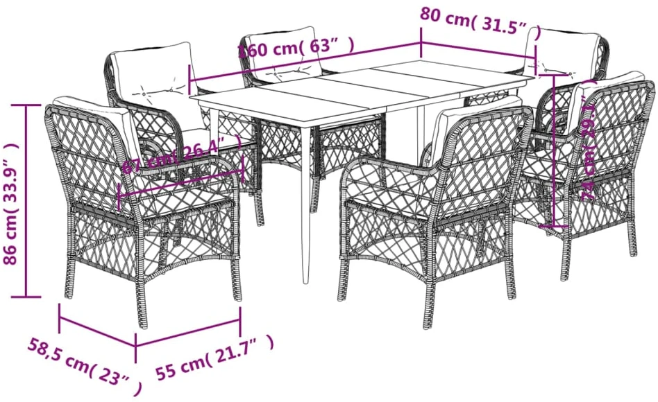 Sodo komplektas su pagalvėlėmis, 7 dalių, juodas, poliratanas