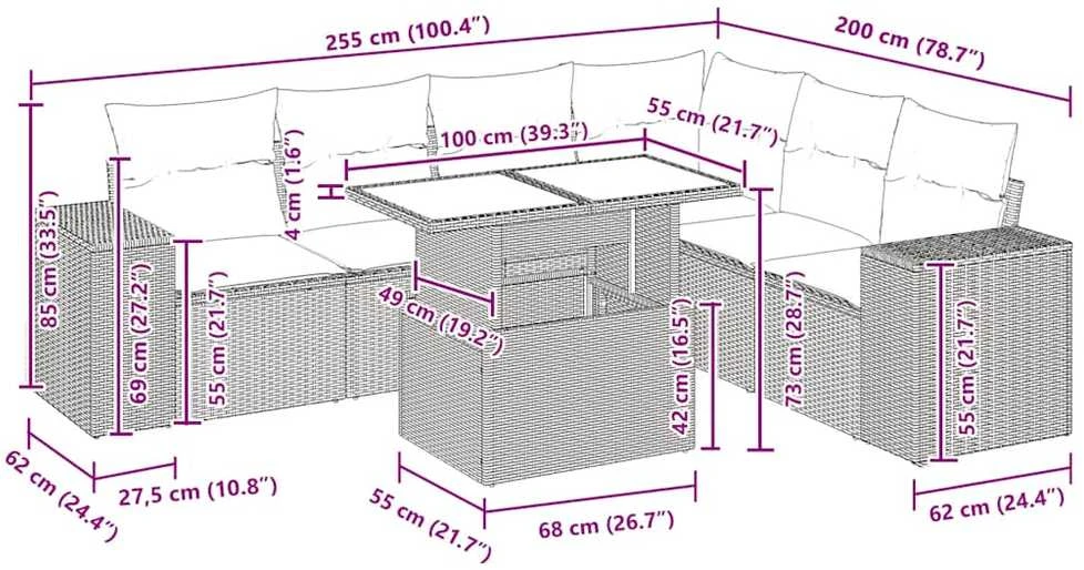 Lauko baldų komplektas Sodo komplektas su pagalvėlėmis, 7 dalių, poliratanas/akacija