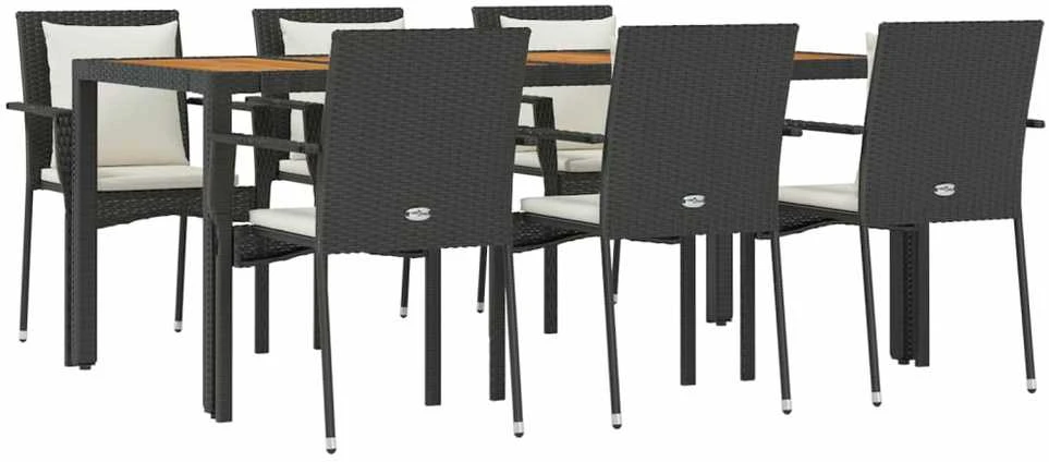 Lauko baldų komplektas Sodo komplektas su pagalvėlėmis, 7 dalių, juodas, poliratanas