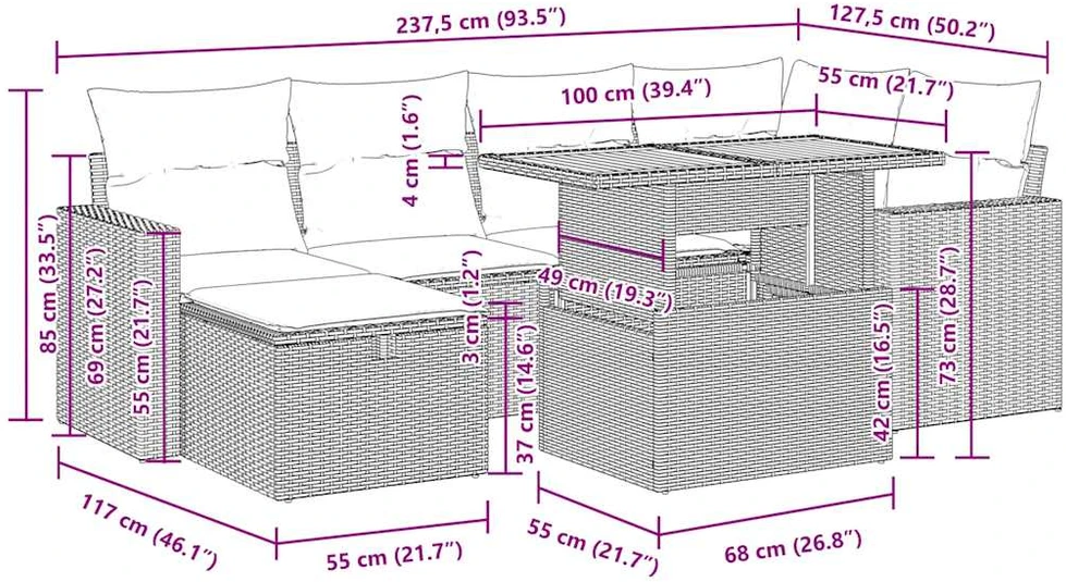 Sodo komplektas su pagalvėlėmis, 8 dalių, poliratanas/akacija