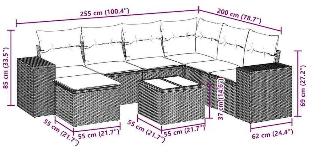 Sofa Sodo komplektas su pagalvėlėmis, 8 dalių, pilkas, poliratanas