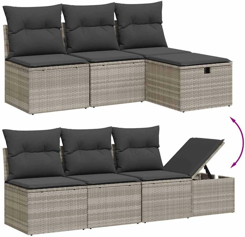 Sofa Sodo komplektas su pagalvėlėmis, 8 dalių, pilkas, poliratanas