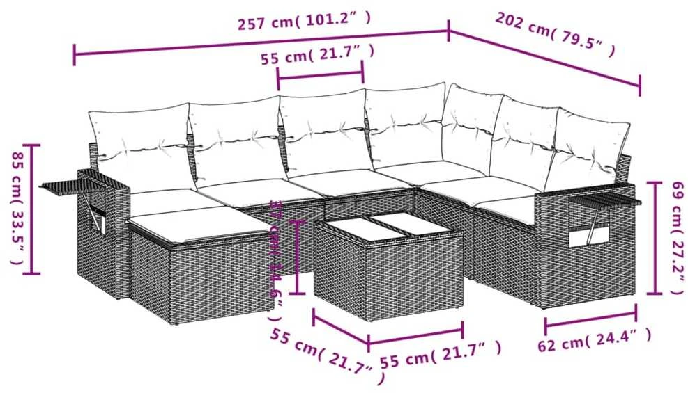 Sofa Sodo komplektas su pagalvėlėmis, 8 dalių, pilkas, poliratanas