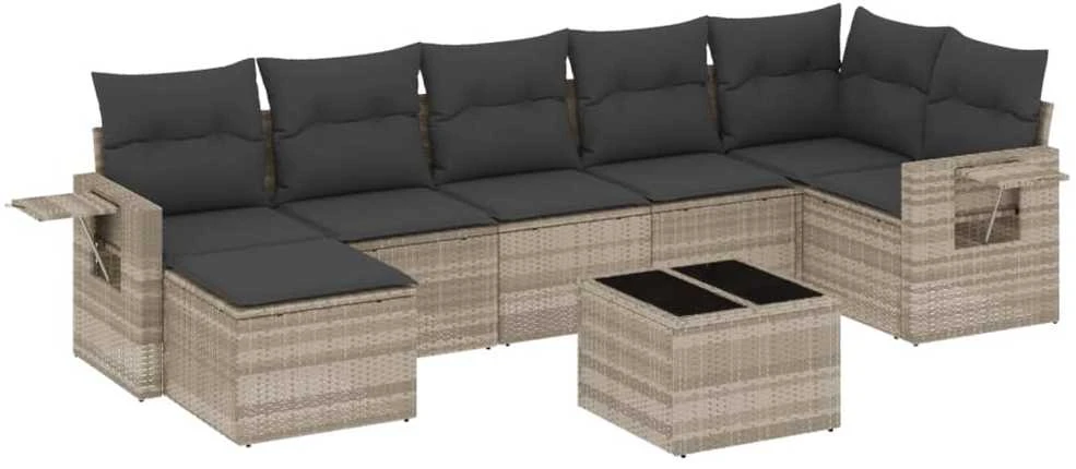 Sofa Sodo komplektas su pagalvėlėmis, 8 dalių, pilkas, poliratanas