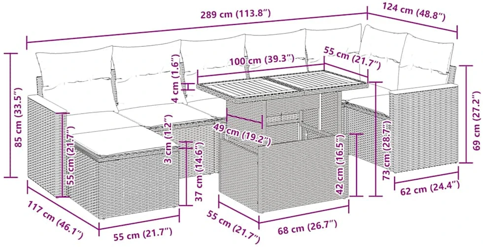Sodo komplektas su pagalvėlėmis, 8 dalių, poliratanas/akacija