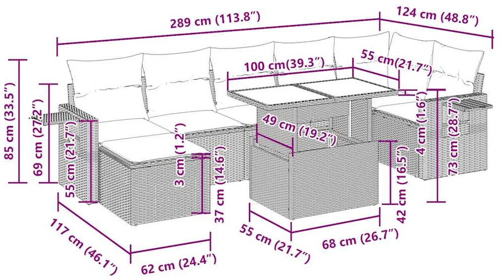 Sodo komplektas su pagalvėlėmis, 8 dalių, poliratanas/akacija