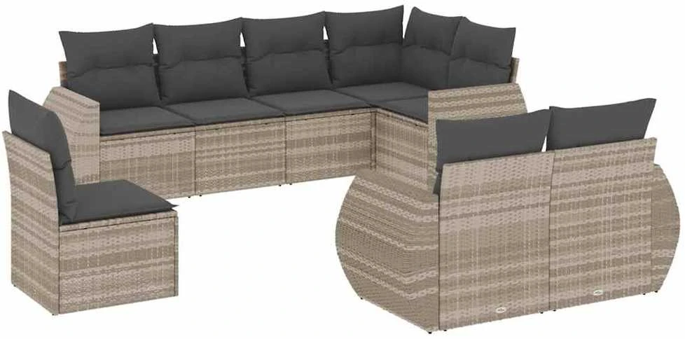Sofa Sodo komplektas su pagalvėlėmis, 8 dalių, pilkas, poliratanas