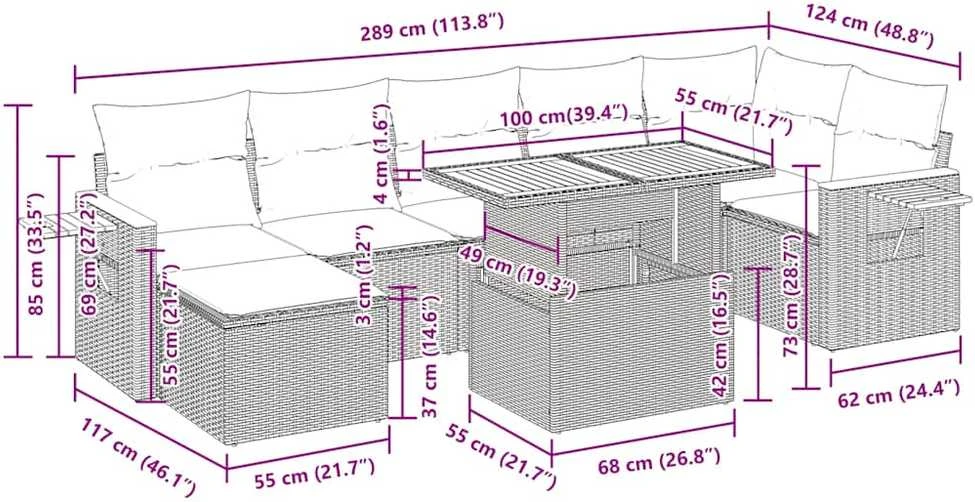 Sodo komplektas su pagalvėlėmis, 8 dalių, poliratanas/akacija
