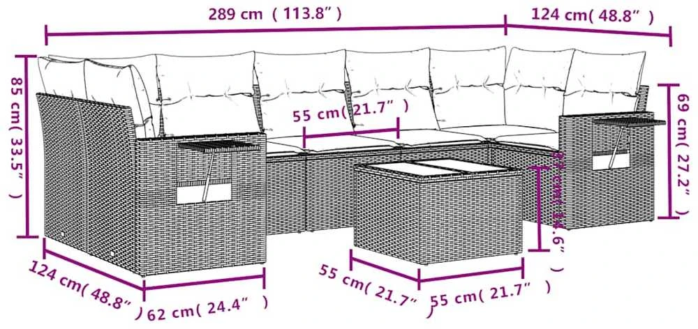 Sofa Sodo komplektas su pagalvėlėmis, 8 dalių, pilkas, poliratanas