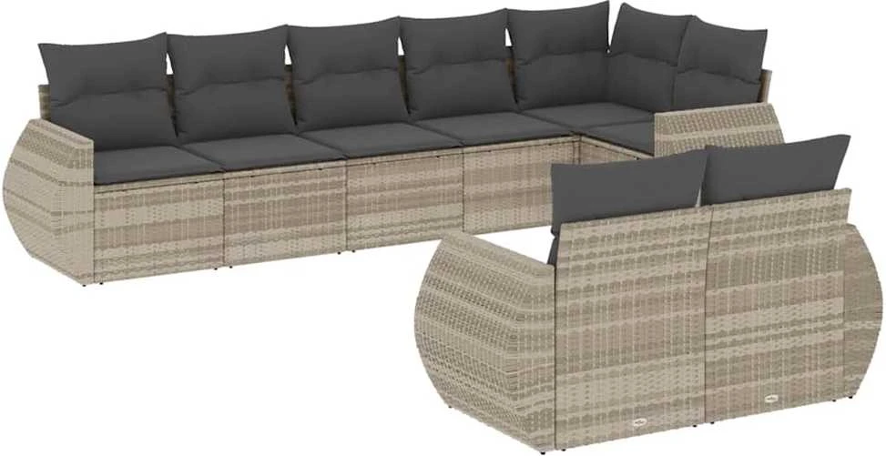 Sofa Sodo komplektas su pagalvėlėmis, 8 dalių, pilkas, poliratanas