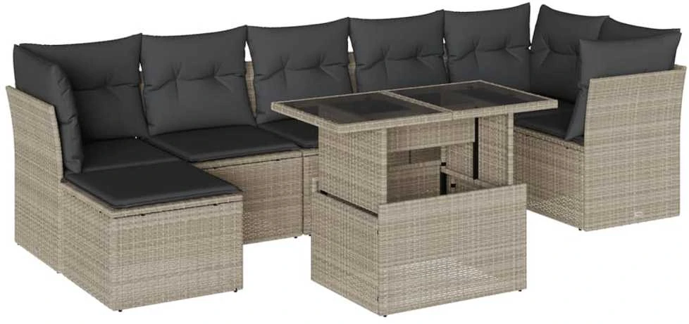 Sofa Sodo komplektas su pagalvėlėmis, 8 dalių, pilkas, poliratanas