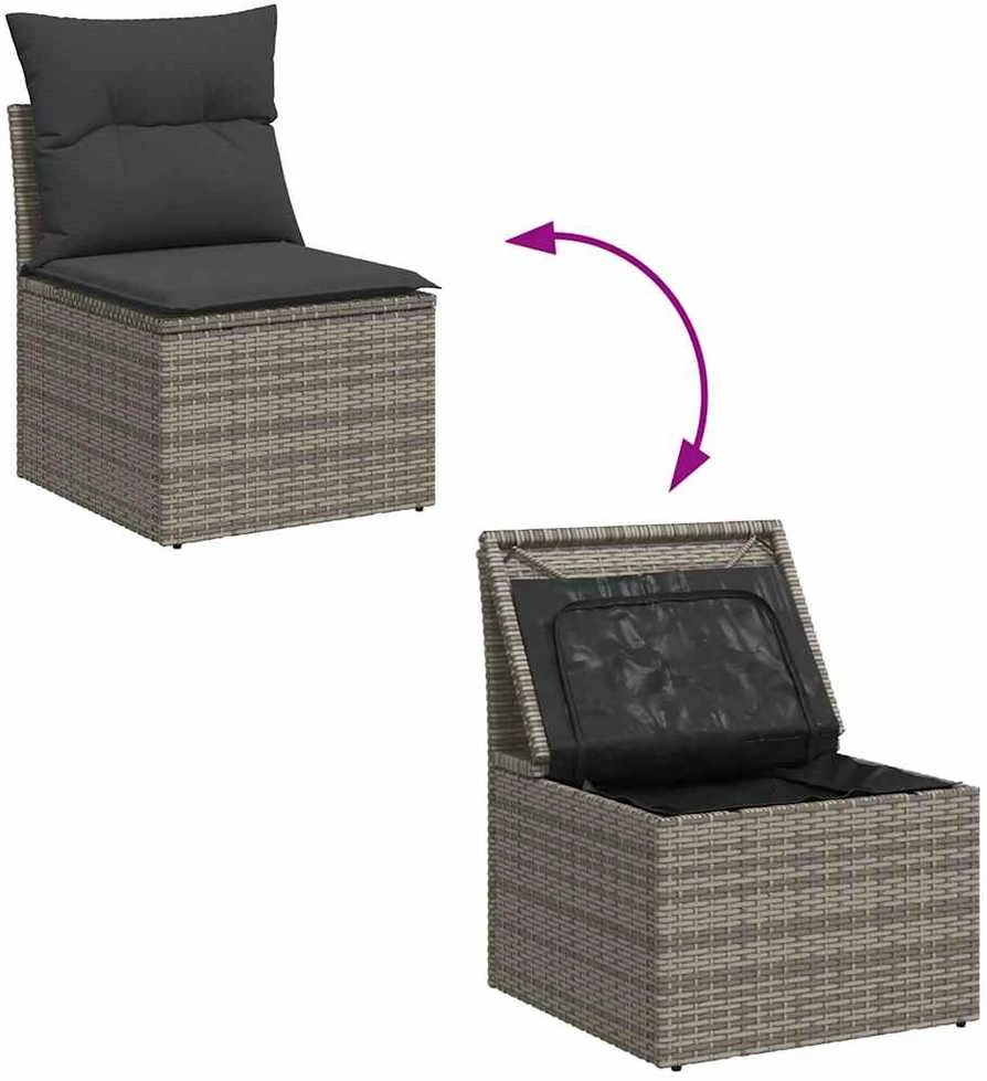 Lauko baldų komplektas Sodo komplektas su pagalvėlėmis, 8 dalių, pilkas, poliratanas