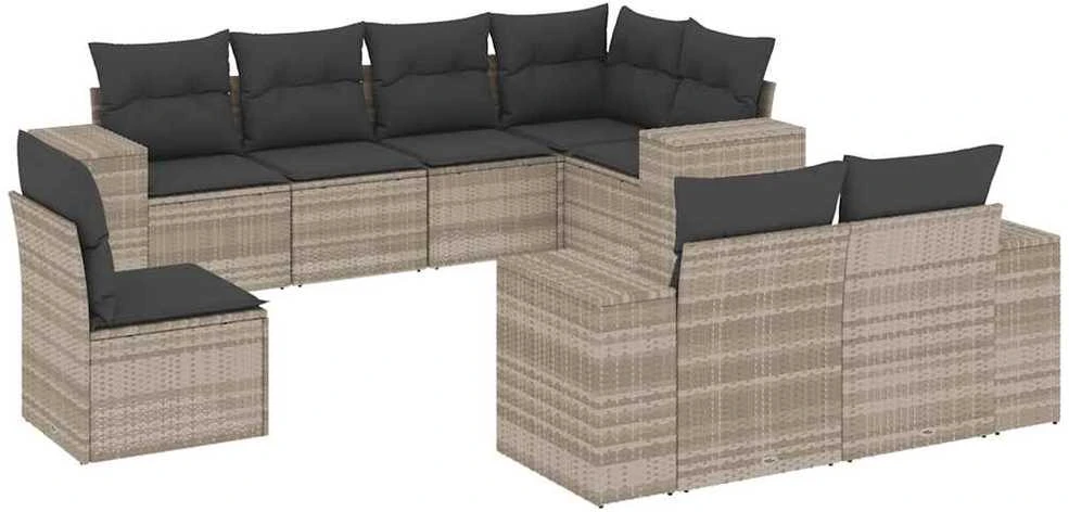 Sofa Sodo komplektas su pagalvėlėmis, 8 dalių, pilkas, poliratanas
