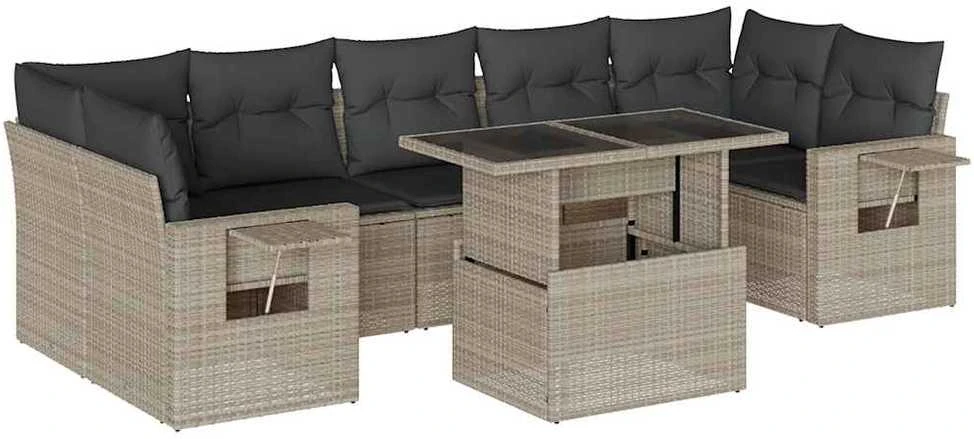 Sofa Sodo komplektas su pagalvėlėmis, 8 dalių, pilkas, poliratanas
