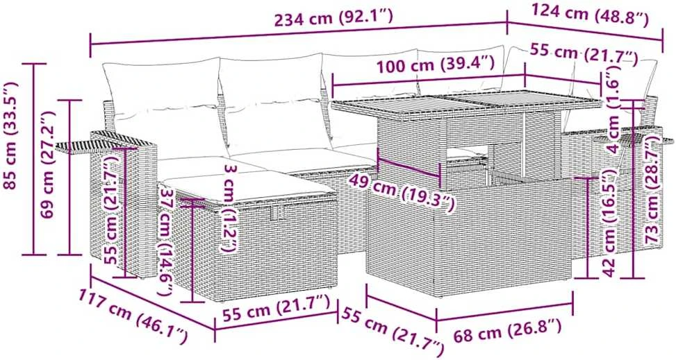 Lauko baldų komplektas Sodo komplektas su pagalvėlėmis, 8 dalių, poliratanas/akacija