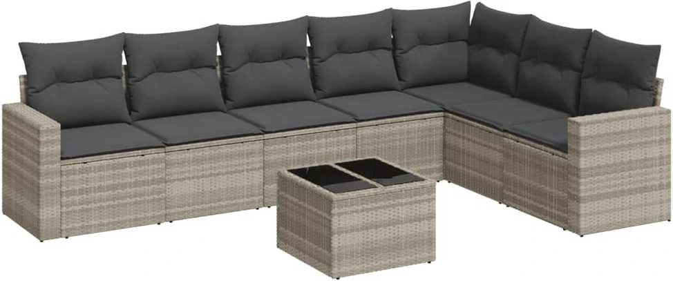 Sofa Sodo komplektas su pagalvėlėmis, 8 dalių, pilkas, poliratanas