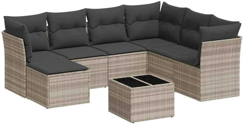 Sofa Sodo komplektas su pagalvėlėmis, 8 dalių, pilkas, poliratanas