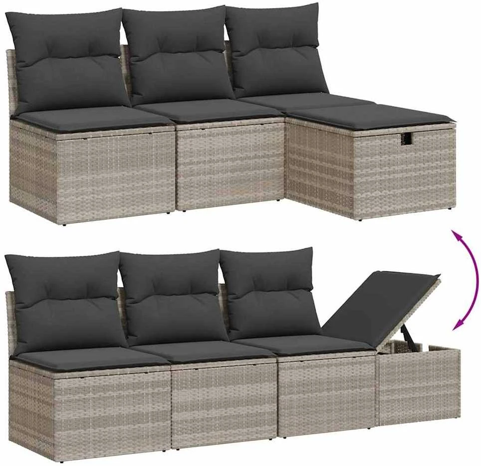 Sofa Sodo komplektas su pagalvėlėmis, 8 dalių, pilkas, poliratanas