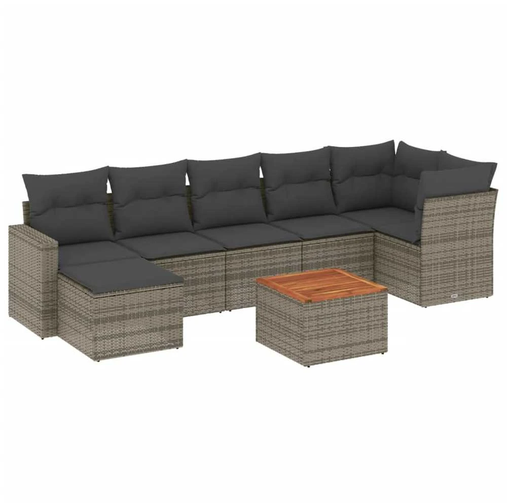 Sofa Sodo komplektas su pagalvėlėmis, 8 dalių, pilkas, poliratanas