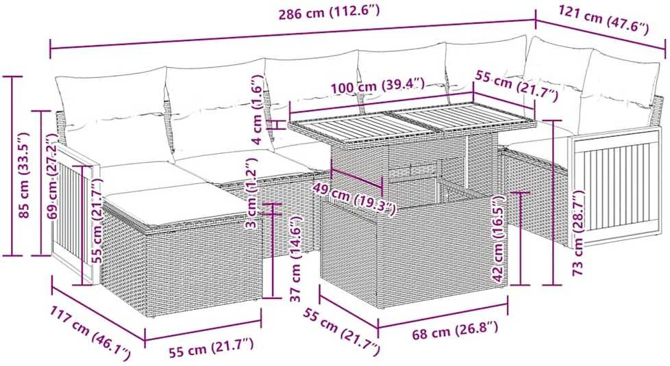 Lauko baldų komplektas Sodo komplektas su pagalvėlėmis, 7 dalių, poliratanas/akacija