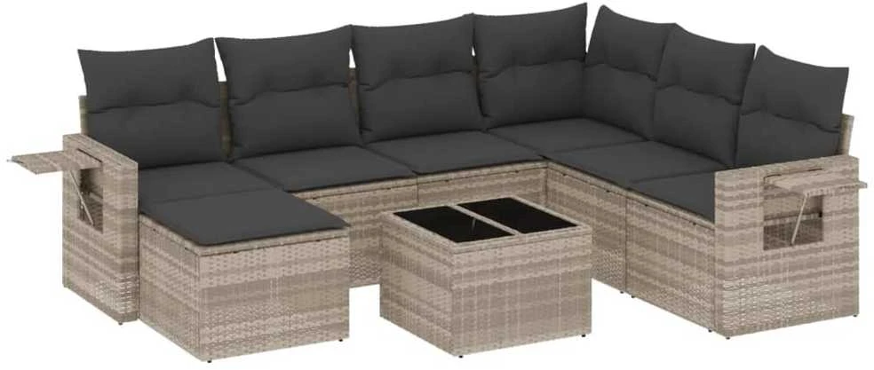Sofa Sodo komplektas su pagalvėlėmis, 8 dalių, pilkas, poliratanas