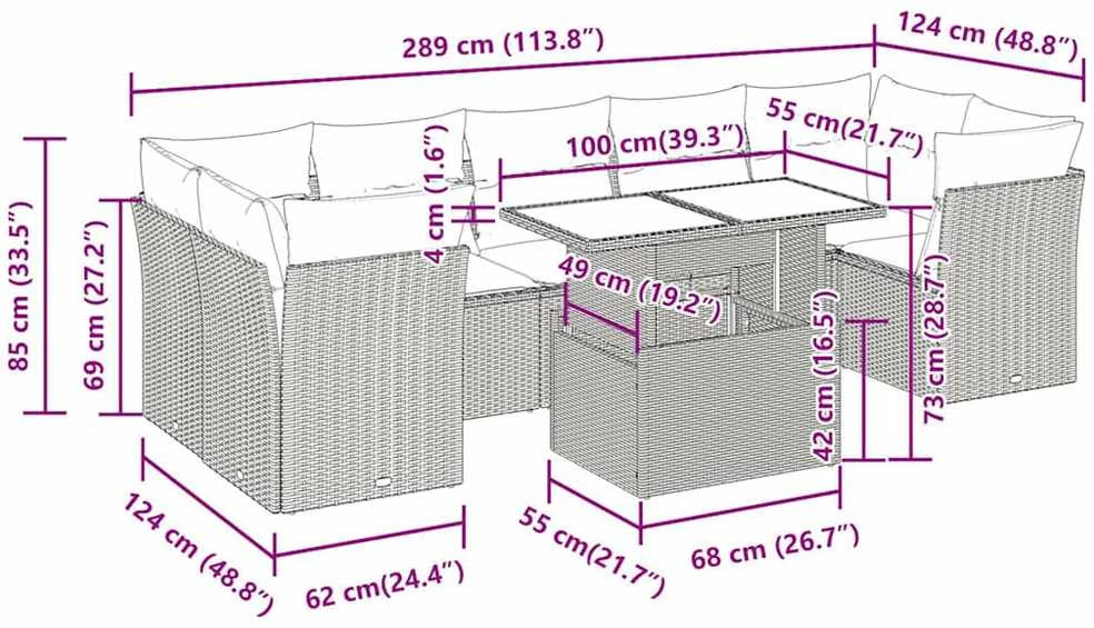 Sofa Sodo komplektas su pagalvėlėmis, 8 dalių, poliratanas/akacija