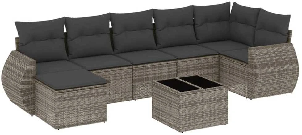 Sofa Sodo komplektas su pagalvėlėmis, 8 dalių, pilkas, poliratanas