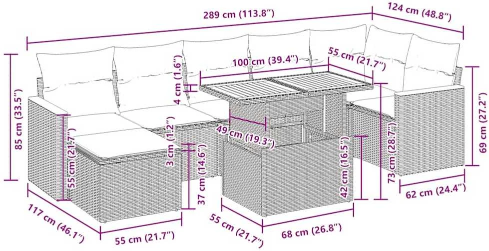 Lauko baldų komplektas Sodo komplektas su pagalvėlėmis, 8 dalių, poliratanas/akacija