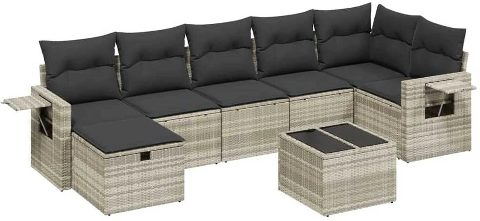 Sofa Sodo komplektas su pagalvėlėmis, 8 dalių, pilkas, poliratanas