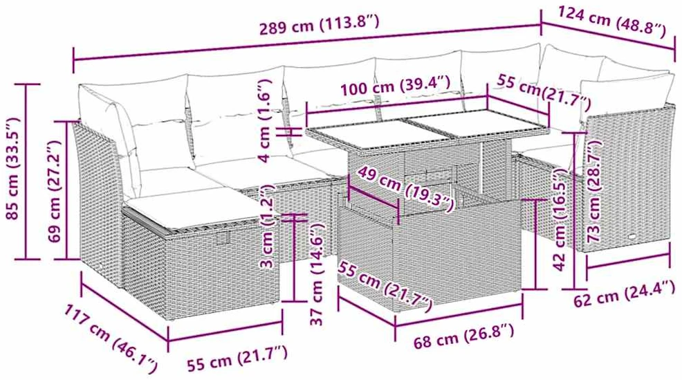 Sodo komplektas su pagalvėlėmis, 8 dalių, rudas, polirotangas