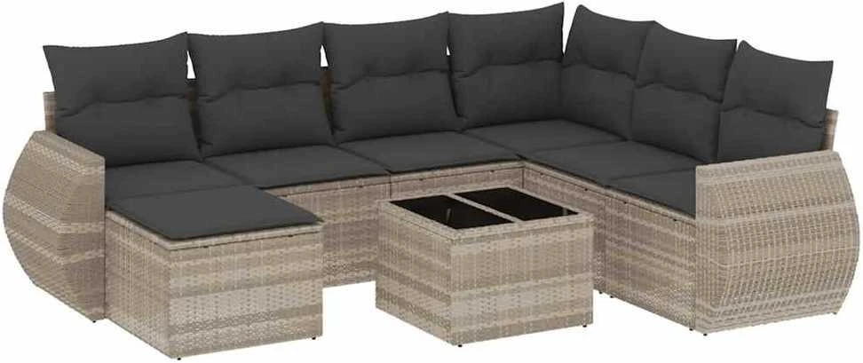 Sofa Sodo komplektas su pagalvėlėmis, 8 dalių, pilkas, poliratanas