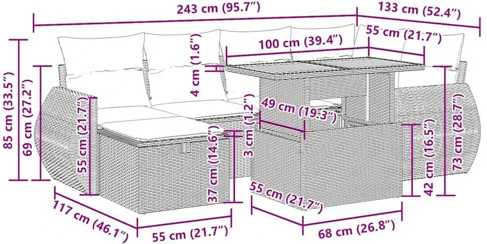Lauko baldų komplektas Sodo komplektas su pagalvėlėmis, 8 dalių, poliratanas/akacija