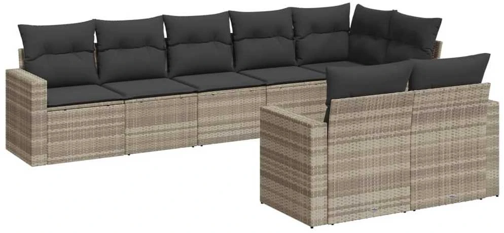 Sofa Sodo komplektas su pagalvėlėmis, 8 dalių, pilkas, poliratanas