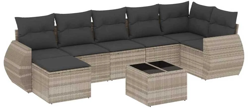 Sofa Sodo komplektas su pagalvėlėmis, 8 dalių, pilkas, poliratanas
