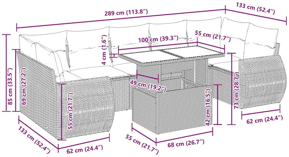 Sodo komplektas su pagalvėlėmis, 8 dalių, poliratanas/akacija