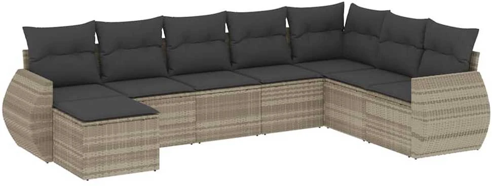 Sofa Sodo komplektas su pagalvėlėmis, 8 dalių, pilkas, poliratanas