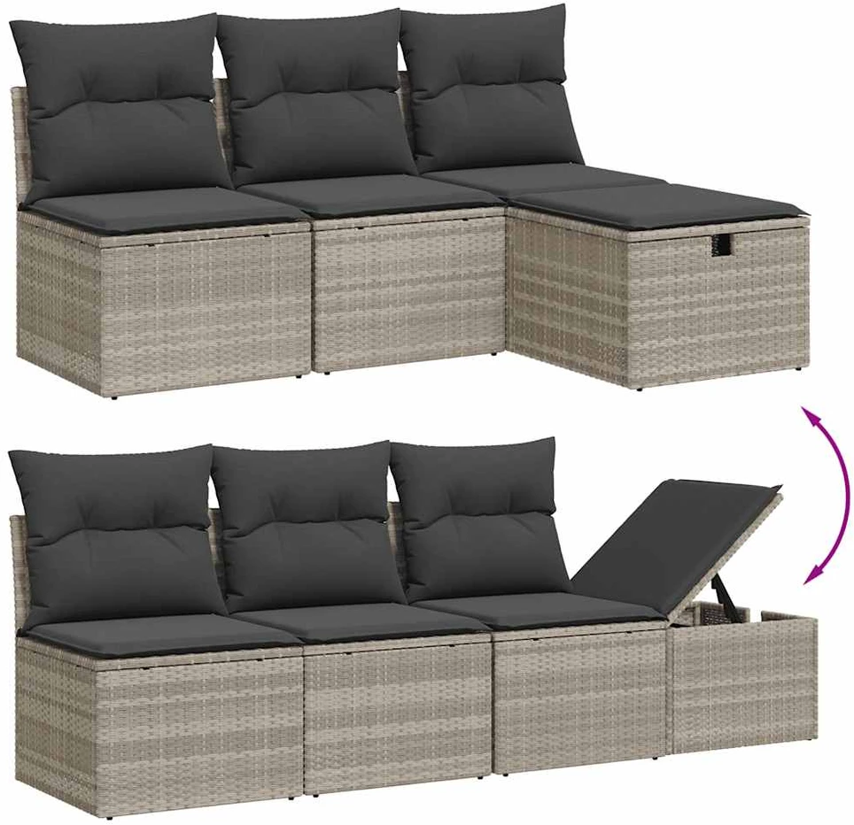 Sofa Sodo komplektas su pagalvėlėmis, 8 dalių, pilkas, poliratanas