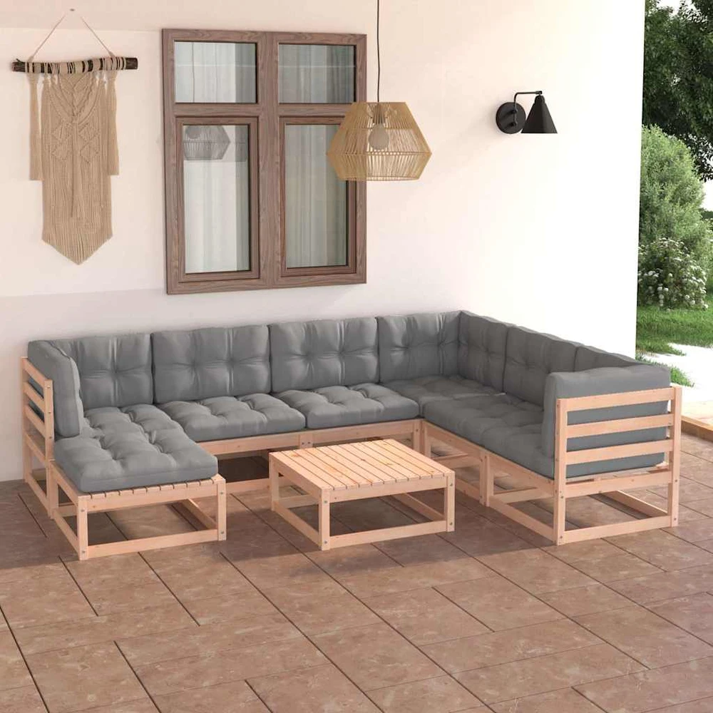 Lauko baldų komplektas Sodo komplektas su pagalvėlėmis, 8 dalių, pušies masyvas