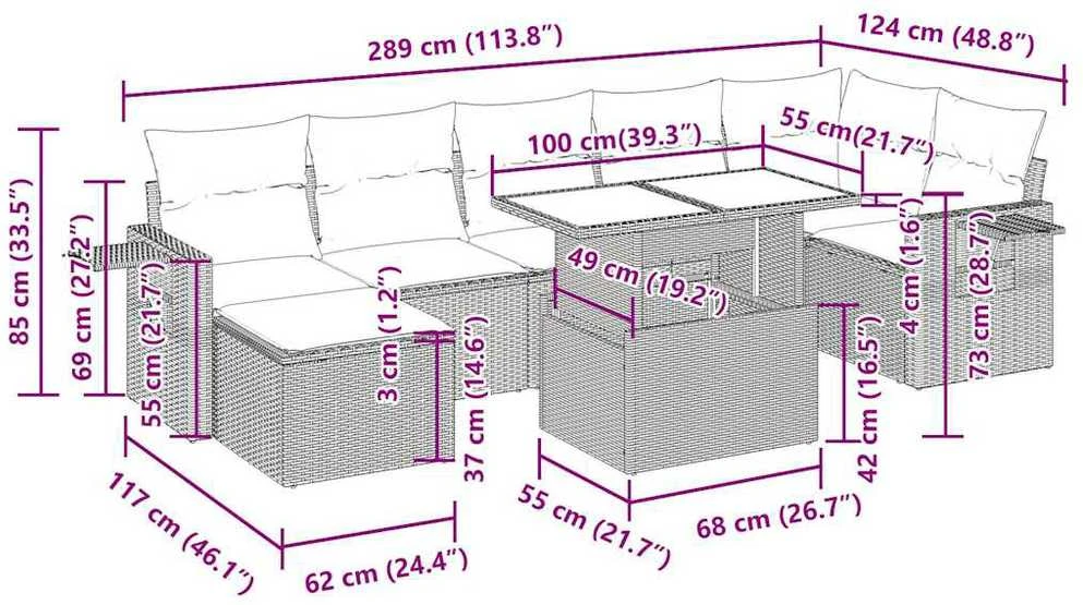 Lauko baldų komplektas Sodo komplektas su pagalvėlėmis, 8 dalių, poliratanas/akacija