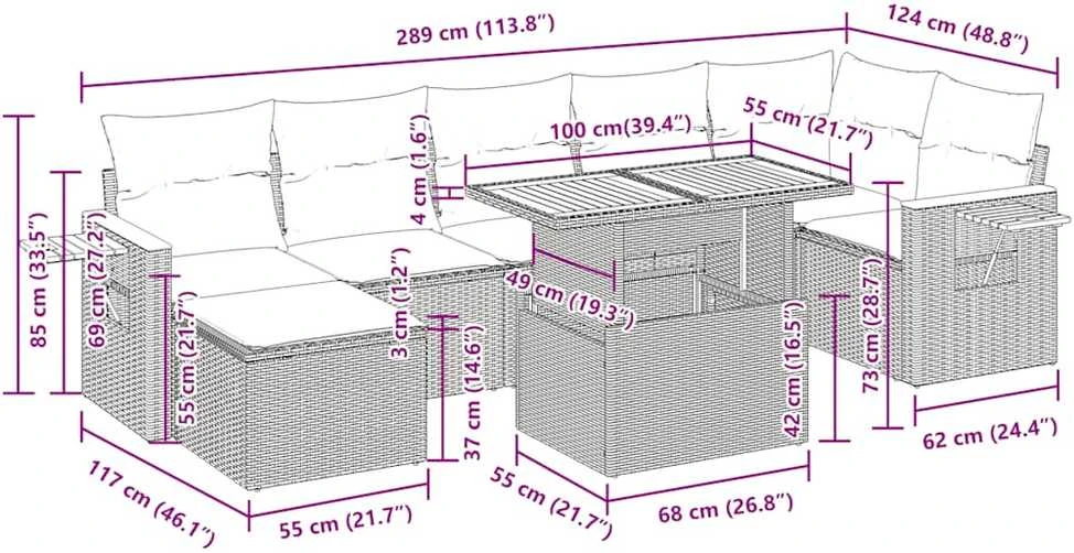 Sodo komplektas su pagalvėlėmis, 8 dalių, poliratanas/akacija