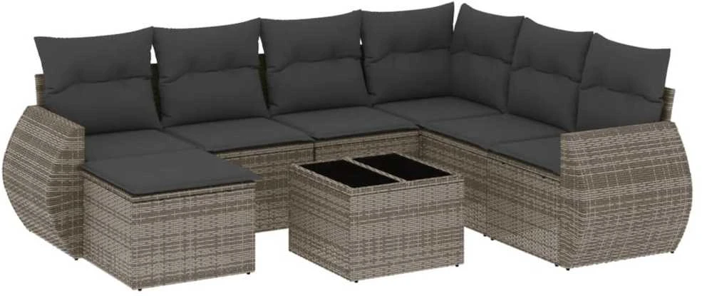Sofa Sodo komplektas su pagalvėlėmis, 8 dalių, pilkas, poliratanas