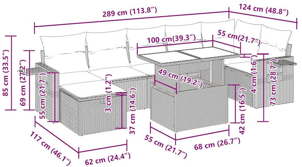 Sodo komplektas su pagalvėlėmis, 8 dalių, poliratanas/akacija
