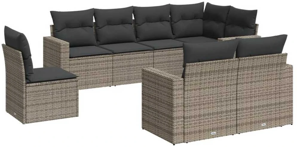 Sofa Sodo komplektas su pagalvėlėmis, 8 dalių, pilkas, poliratanas